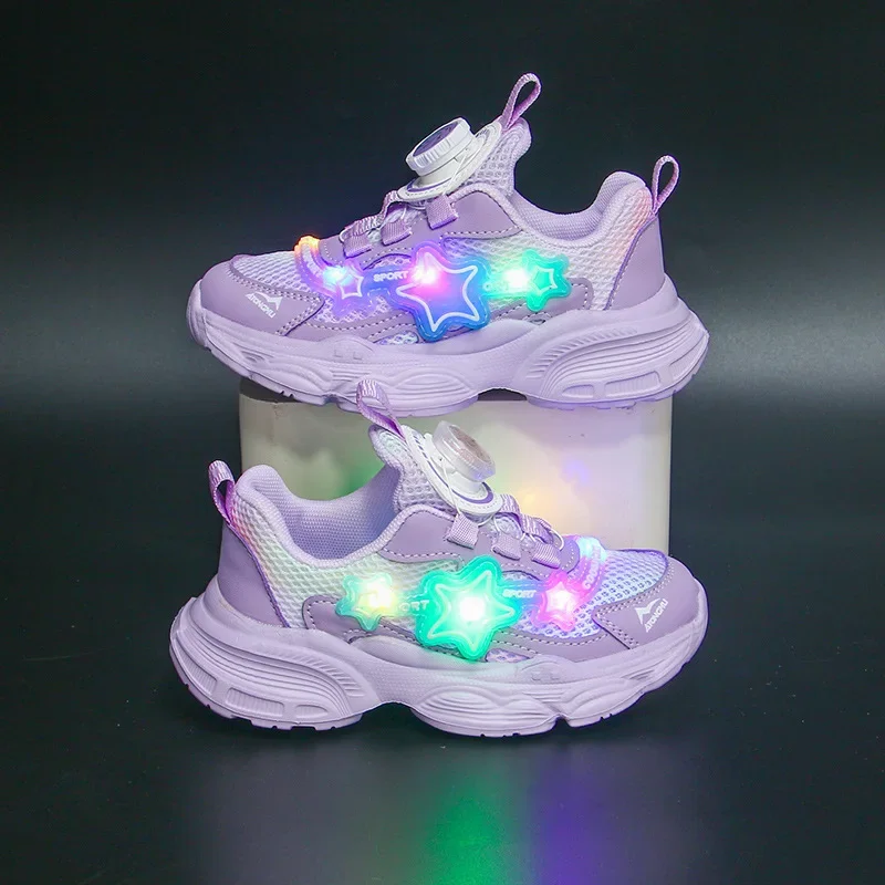 Tennis Shoes LED Children Trainer Girls Casual Sneakers Mesh Breathable Running Shoes Baby Student Non-slip Illuminated Shoes