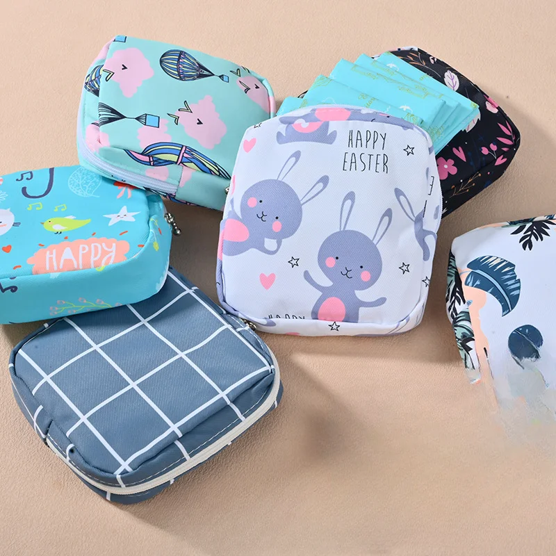 Girls Diaper Sanitary Napkin Storage Bag Nylon Sanitary Pads Package Bags Coin Purse Jewelry Organizer Credit Card Pouch Case