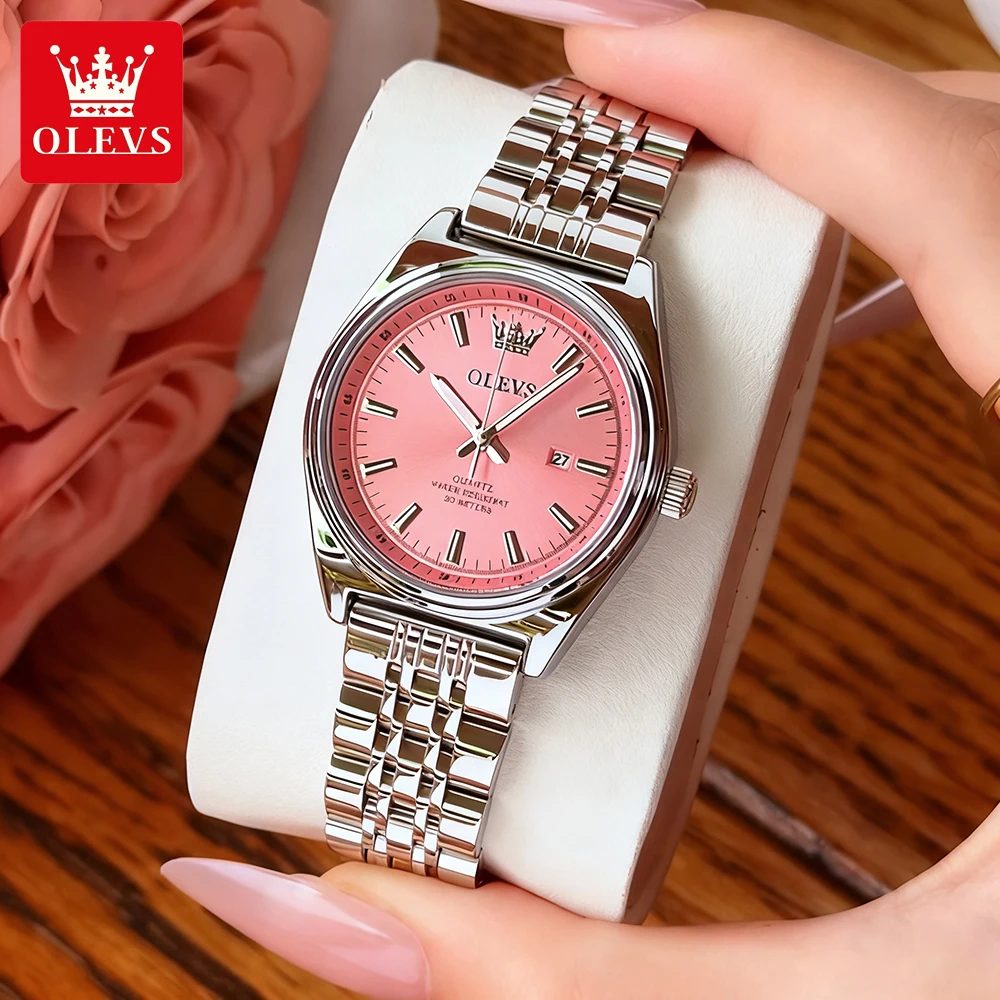 ساعات OLEVS النسائية الأنيقة المصنوعة من الفولاذ المقاوم للصدأ ذات العلامة التجارية الأصلية كوارتز ساعة يد للسيدات مقاومة للماء وتاريخ مضيء #1