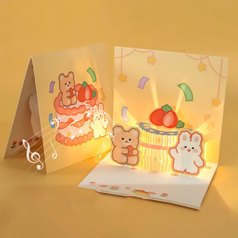 3D Pop Up Light Music Geburtstagskarte Niedliche Bärenkuchen Grußkarten Alles Gute zum Geburtstag Party Überraschung Segenskarte Geschenke – Detail 6