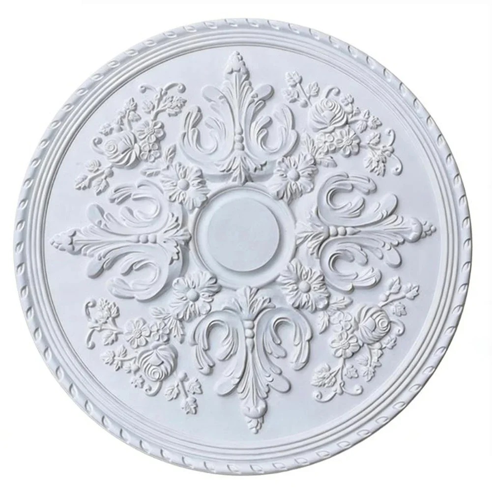 1pc PU Ceiling Medallion Decorative Ceiling Chandelier Medallion 60cm Floral Carved Round Home Lighting Base For Light Fixtures