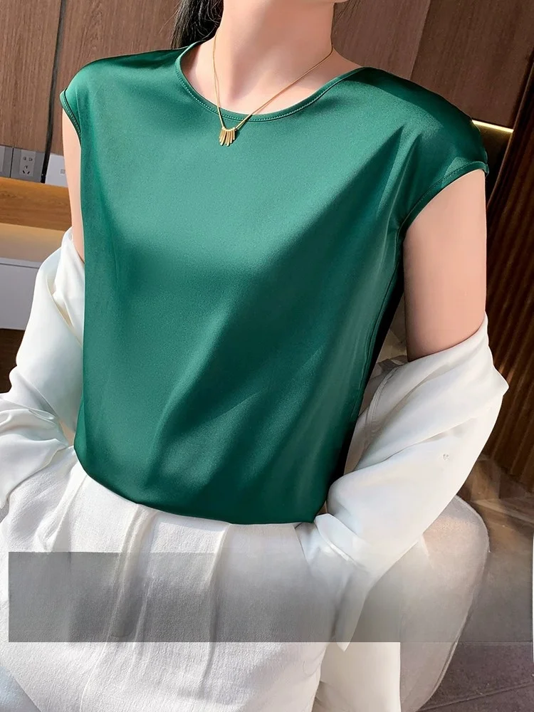 الحرير Svel تانك القمم المرأة البدلة الداخلية مباراة الحرير تي شيرت قاعدة فضفاضة irt الكورية Sle جولة Ne ort Sve #3