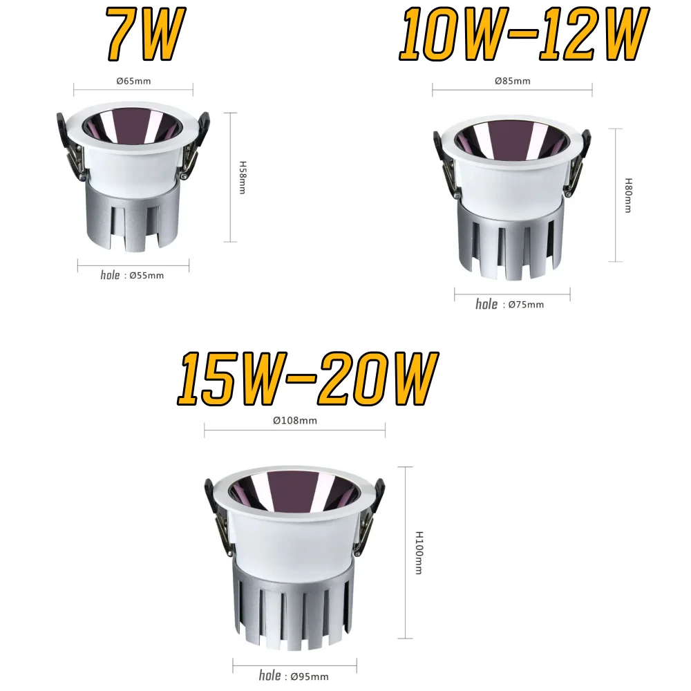 Spot Lumineux Encastrable avec Technologie COB, Lumière à Intensité Réglable, Bord Étroit, Anti-Éblouissement, Luminaire de Plafond, Idéal pour Maison et Entreprise, 12/15/20W, AC 220V, DALI 0-10V