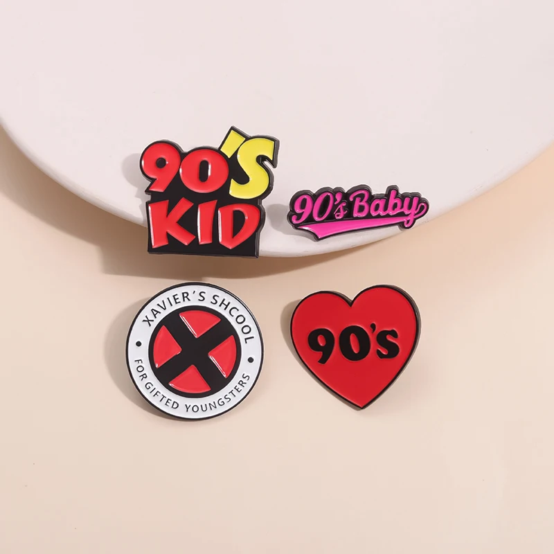 

90'S Baby Enamel Pins Red Retro Signs School For Gifted Youngters Brooches Creative Clothes Lapel Badge Gift For Student Teacher