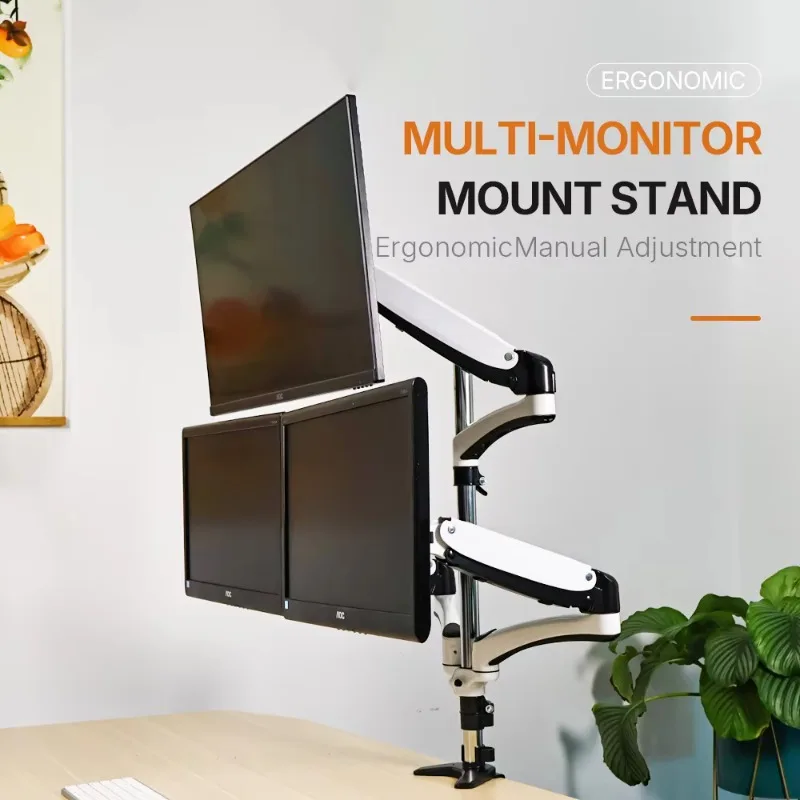 JL-GM536X-D15 Heavy Duty Triple Monitor Bracket Gas Spring Triple Monitor Bracket Rotating Arm Bracket Suitable for 15-32 inches