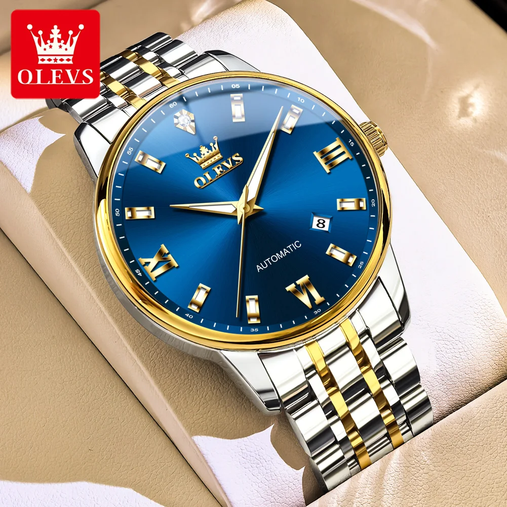 

OLEVS Деловые мужские механические часы Модные автоматические часы из нержавеющей стали Водонепроницаемые светящиеся часы с датой недели Роскошные мужские часы