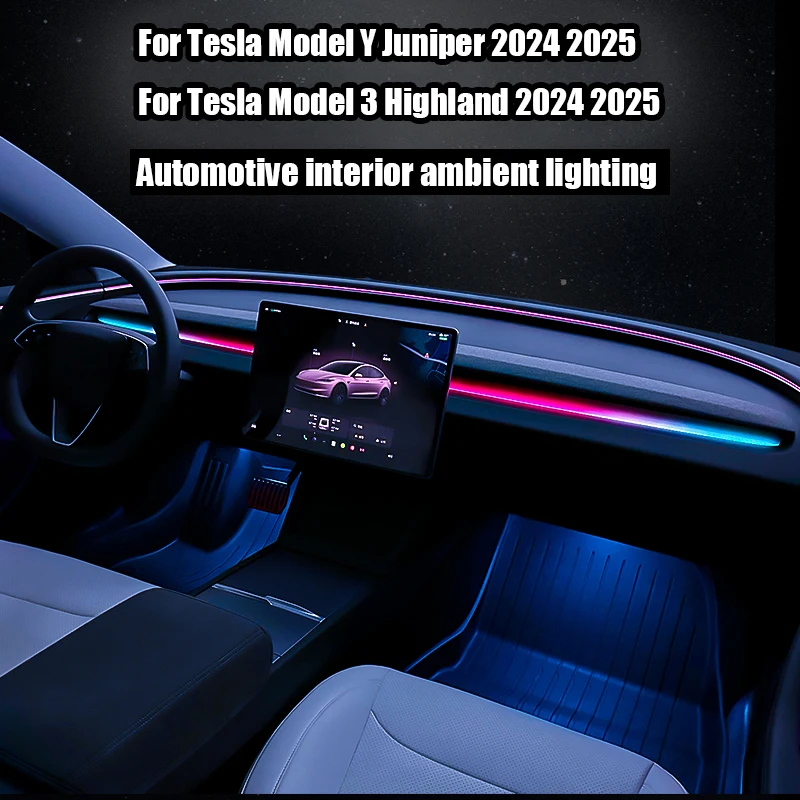 

Для Tesla Model Y Juniper Model 3 Highland 2024 2025 Автомобильная машина, связывающий свет и тень, окружающий свет приборной панели, окружающий свет