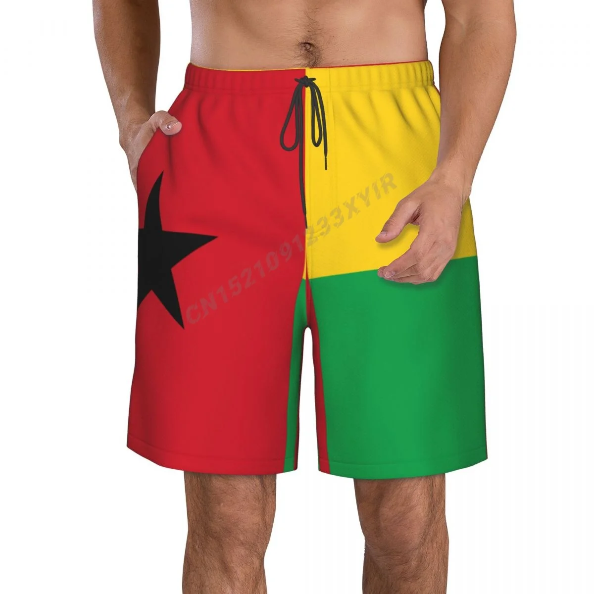 Summer Men\'s Guinea-Bissau Flag Beach Pants Shorts Surfing M-2XL Polyester Swimwear Running