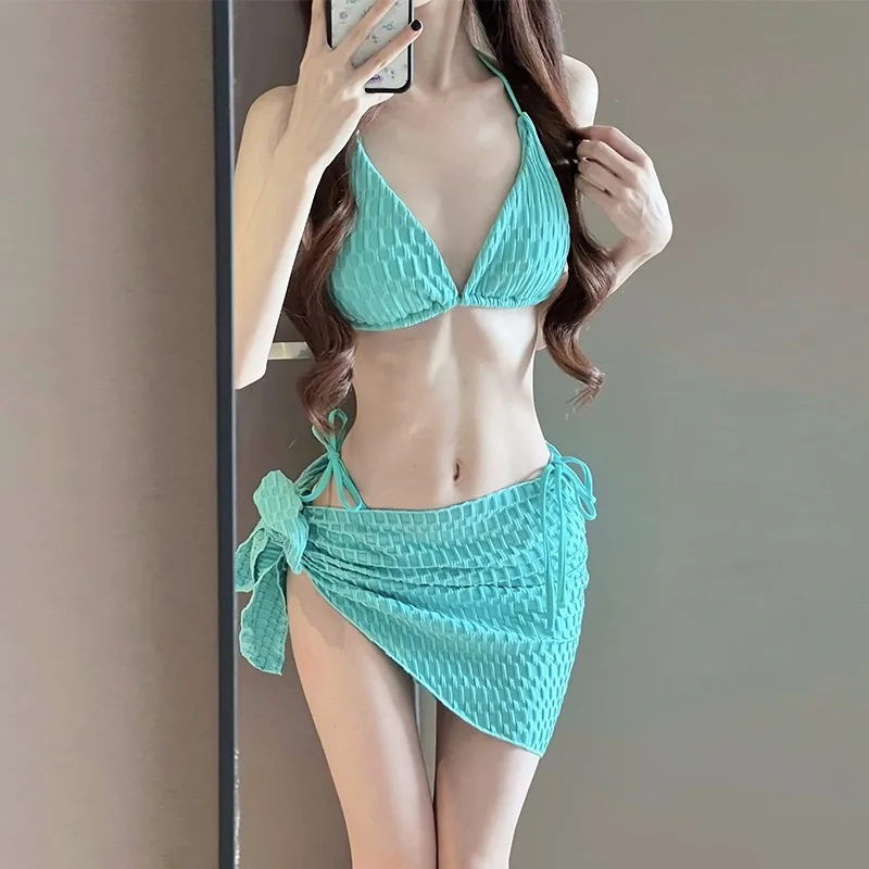 

Bikini Swimsuit Women's Three Piece Split Sexy Small Chest Gathering Beach Vacation Swimsuit