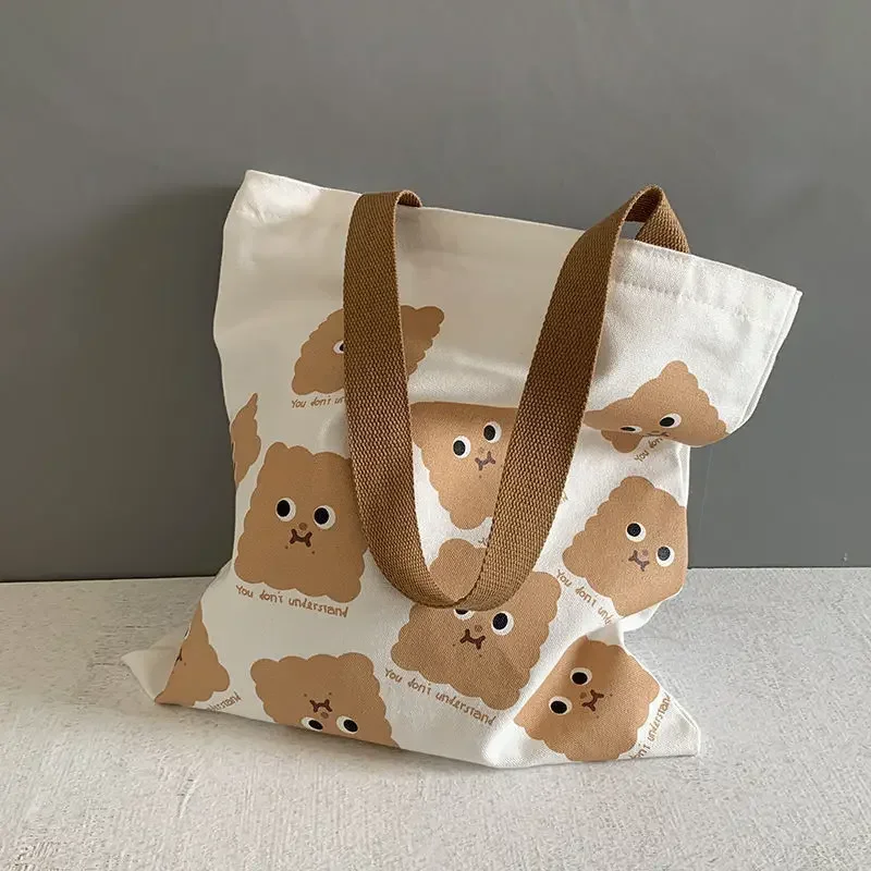 

Cartoon Canvas Tote Bag for Women - Large Capacity Reusable Shoulder Purse, Cute Casual School Backpack with Eco-Friendly