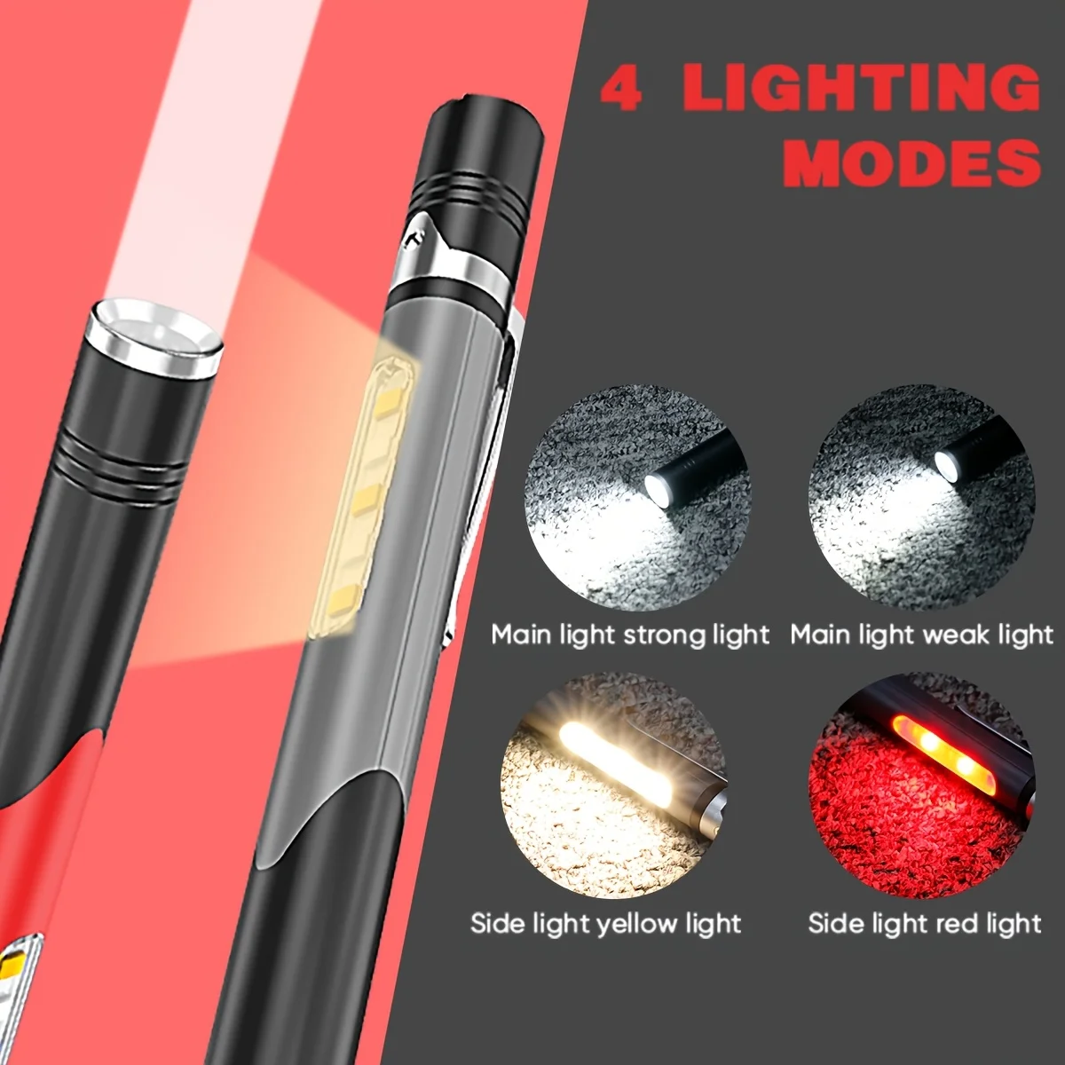 Portable Mini Medical Pen Light Type-C Rechargeable LED Flashlight with Clip COB Dual Light Home Lighting Doctor Checks Lantern