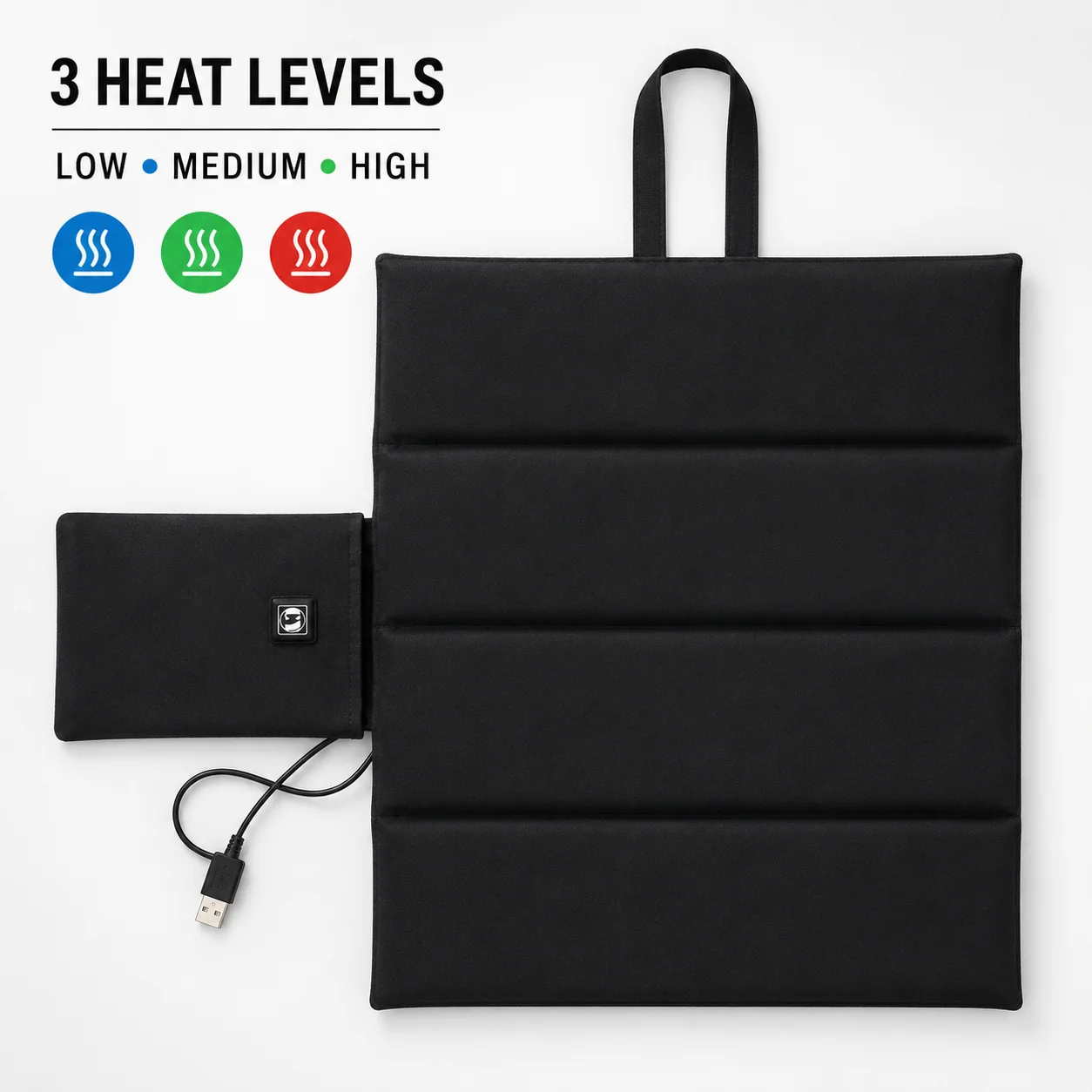 USB Heated Stadium Seat Cushion for Cold Bleachers, 4-Panel Foldable Seat Warmer with 3 Heat Levels for Outdoor Sports Games