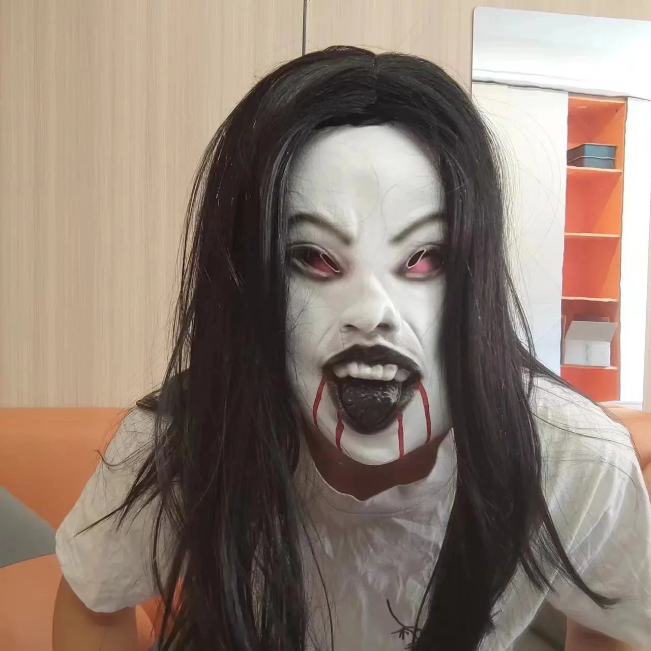 Máscaras de mujer aterradoras, tocado de pelo largo, tocado de bruja, decoración de Halloween, disfraz de fiesta, tocado espeluznante, accesorio para la cabeza