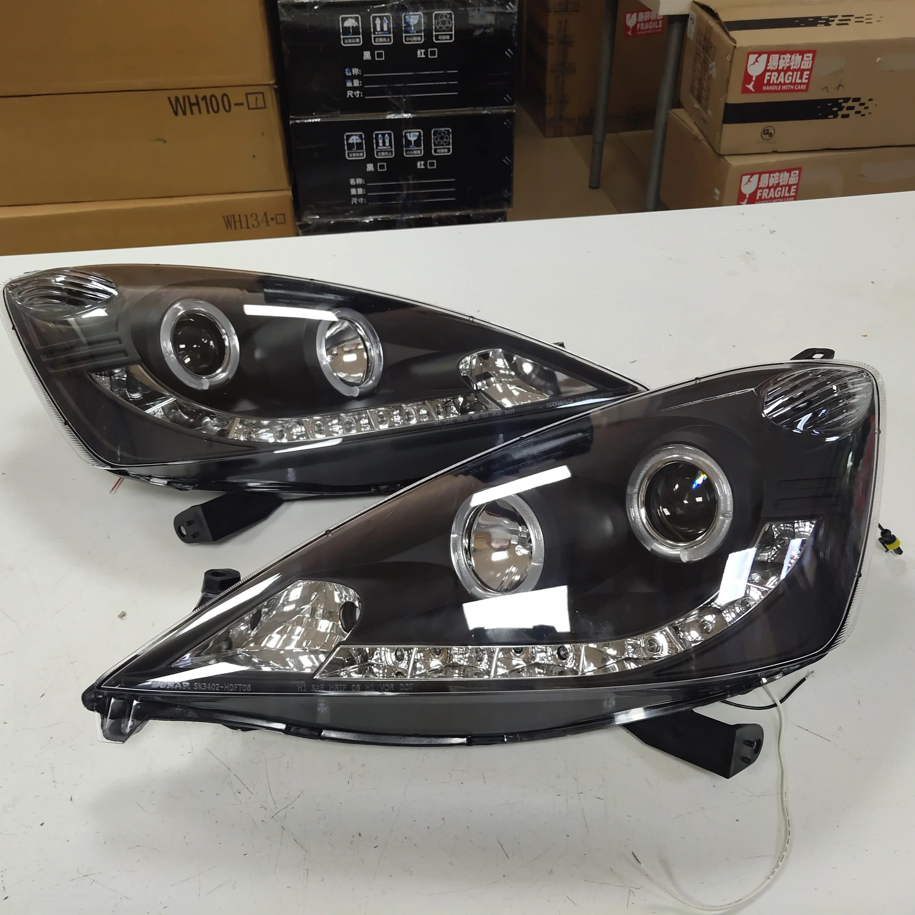 For HONDA Fit Jazz LED Head Lamp Angel Eyes 09-10 SN Type