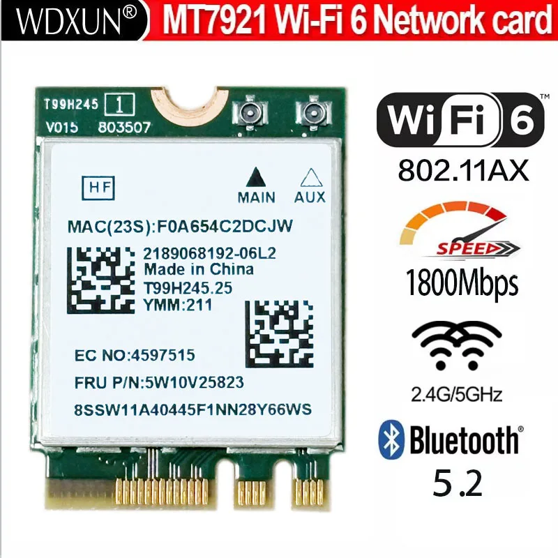 

Wi-Fi 6 MT7921 wifi 6 1800M Bluetooth 5.2 wireless WIFI network card NGFF m.2 support windows10 / 11 MT7921k