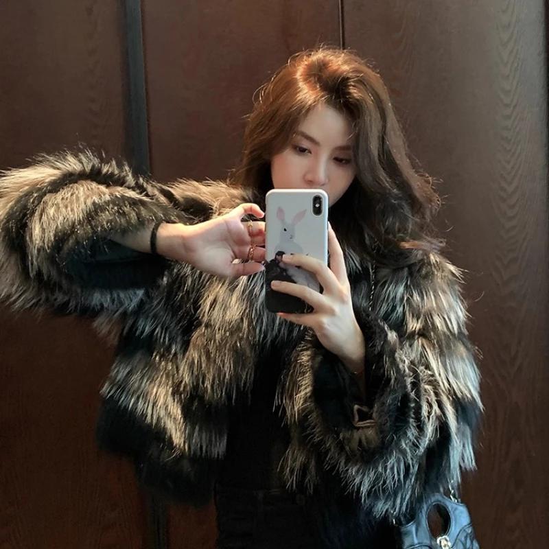 욜란페어리 천연 실버 폭스 코트 여성용 따뜻한 고급 라운드 칼라 출퇴근용 짧은 리얼 실버 폭스 퍼 코트 여성 2025