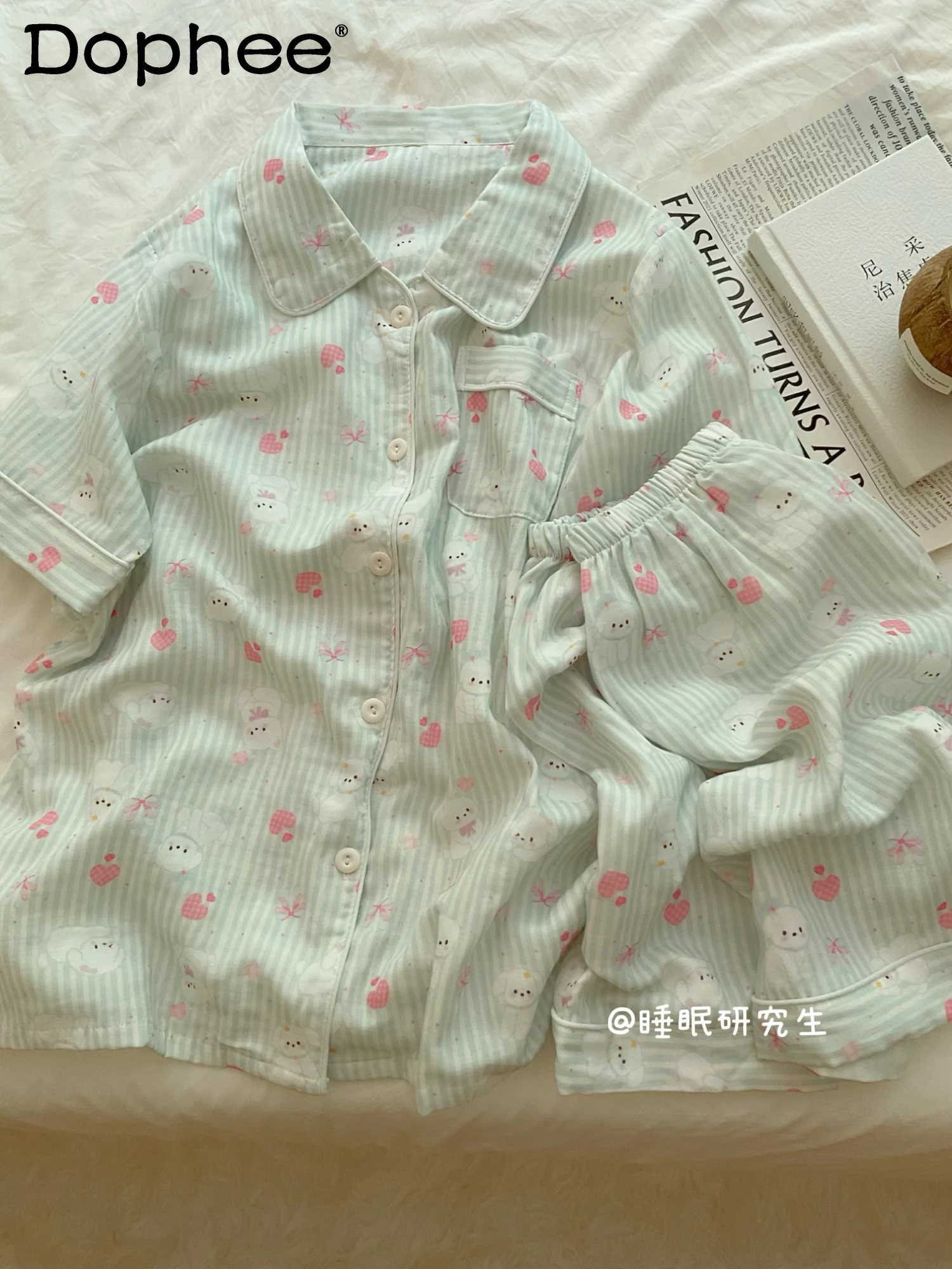 

Pure Cotton Pajamas Set Small Fresh Cartoon Cute Short-sleeved Pajamas Sweet Girl Japanese Ins Skin-friendly Soft Loungewear