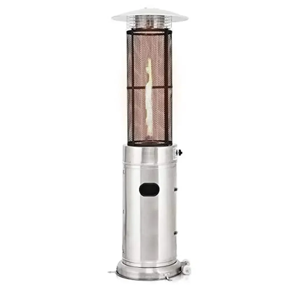 Stainless Steel Outdoor Patio Heater with Wheels Dancing Flame Glass Tube Space Heater Family and Friends Fun Time BBQ Party