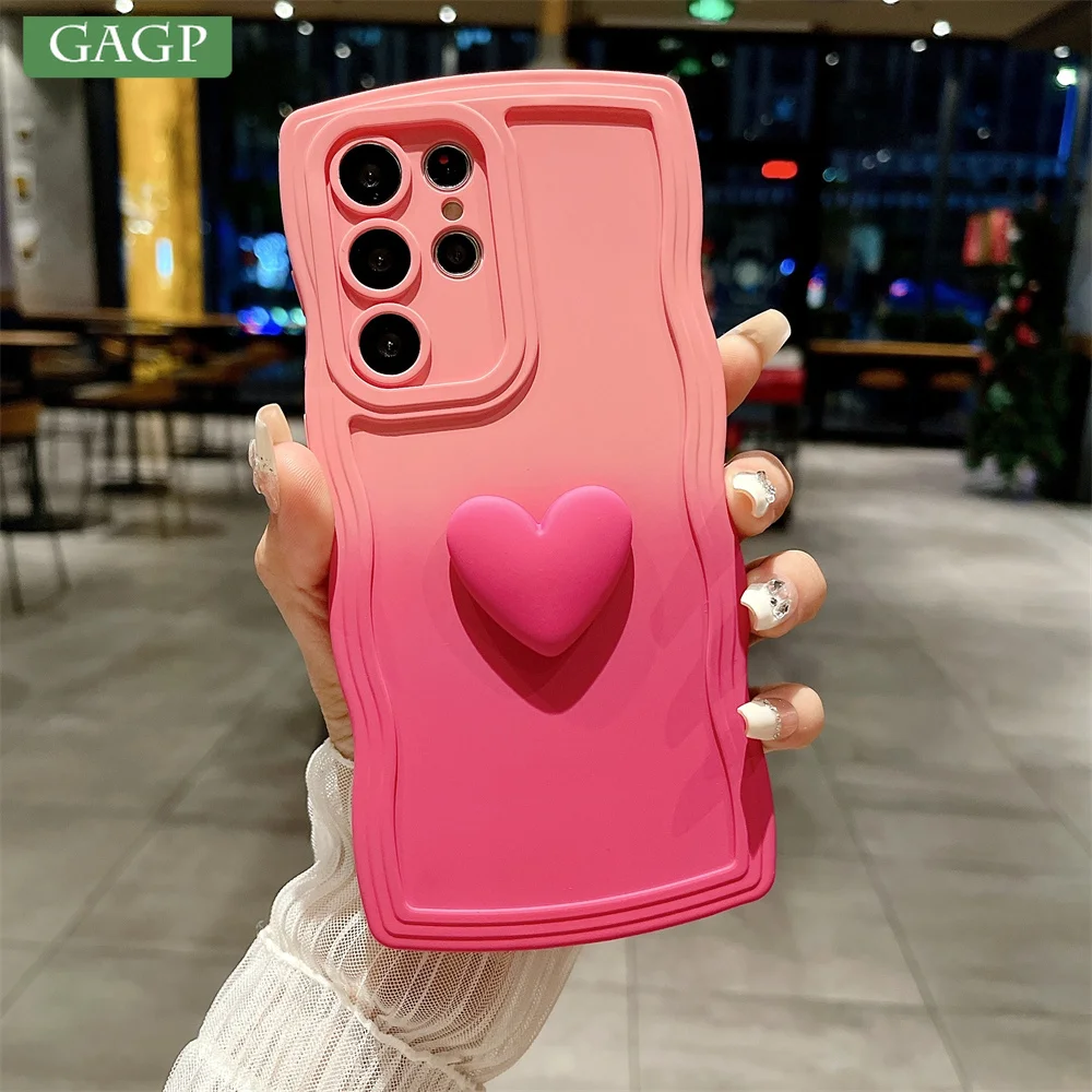 Fashion Love Heart Wave Phone Case For Samsung Galaxy S24 S23 S22 S21 S20 Plus Ultra FE A54 A52 A34 A13 A34 A71 Gradient Cover