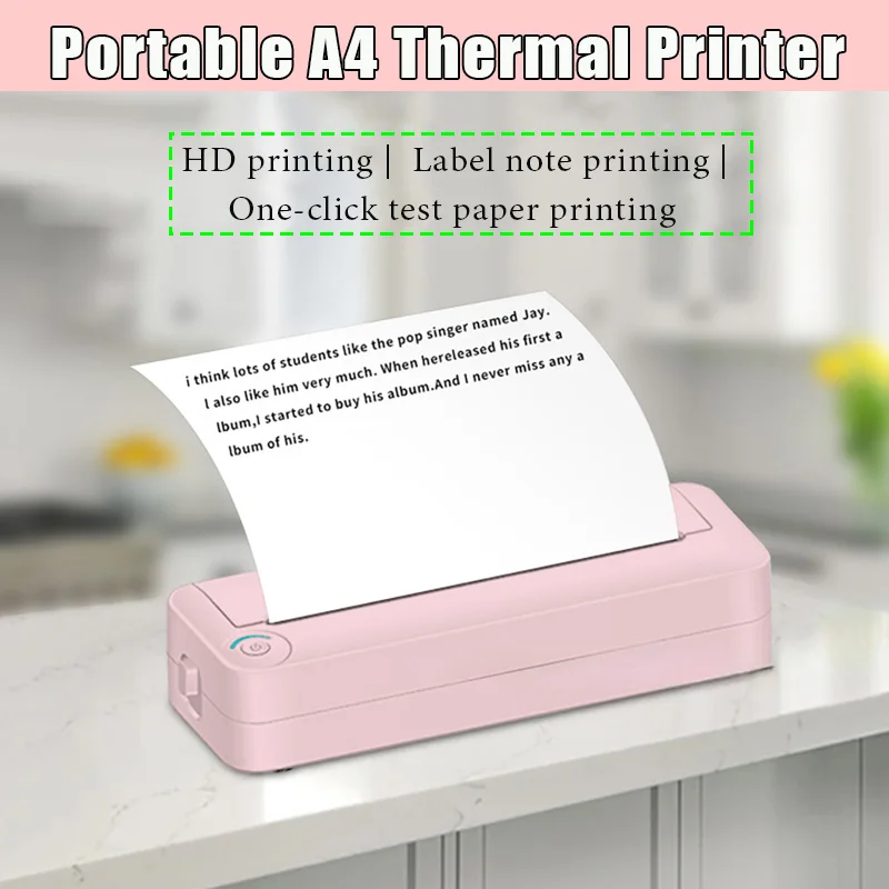 

Portable Bluetooth Inkless Printer Wireless Printing Machine A4 Thermal Printer for Wrong Homework Photo Office Label Printer