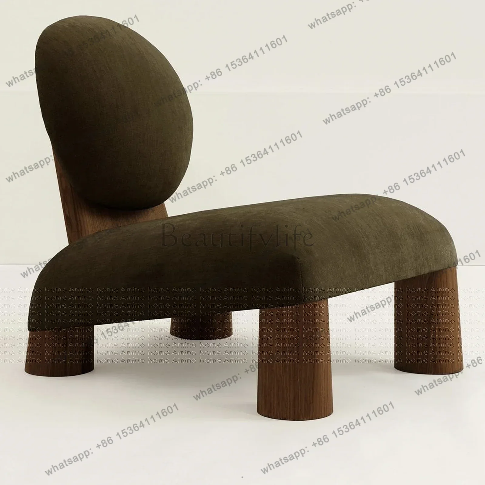 Single Solid Wood Sofa Chair Designer Retro Fabric Leisure Chair Living Room Log Lazy Bone Chair