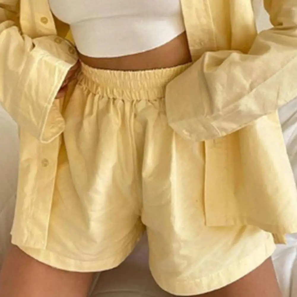 Two-piece Shirt Shorts Set Women Outfit Women Shorts Set Stripe Long Sleeve Shirt Tops Loose High Mini Shorts Set Tracksuit