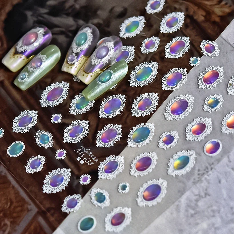 Luxury Jelly Aurora Cat Eye Noble Gemstone Heart Bow Butterfly Star Ethnic Totem Geometric Moon Nail Art Stickers Manicure Decal