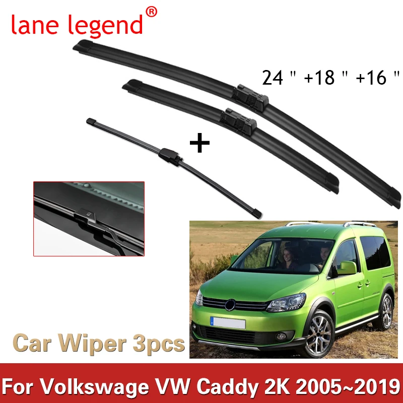 

Car Wiper Blade 24''18''16'' Windshield Windscreen Wiper Blades For Volkswagen VW Caddy 2005-2019 Front Rear Window Wipers