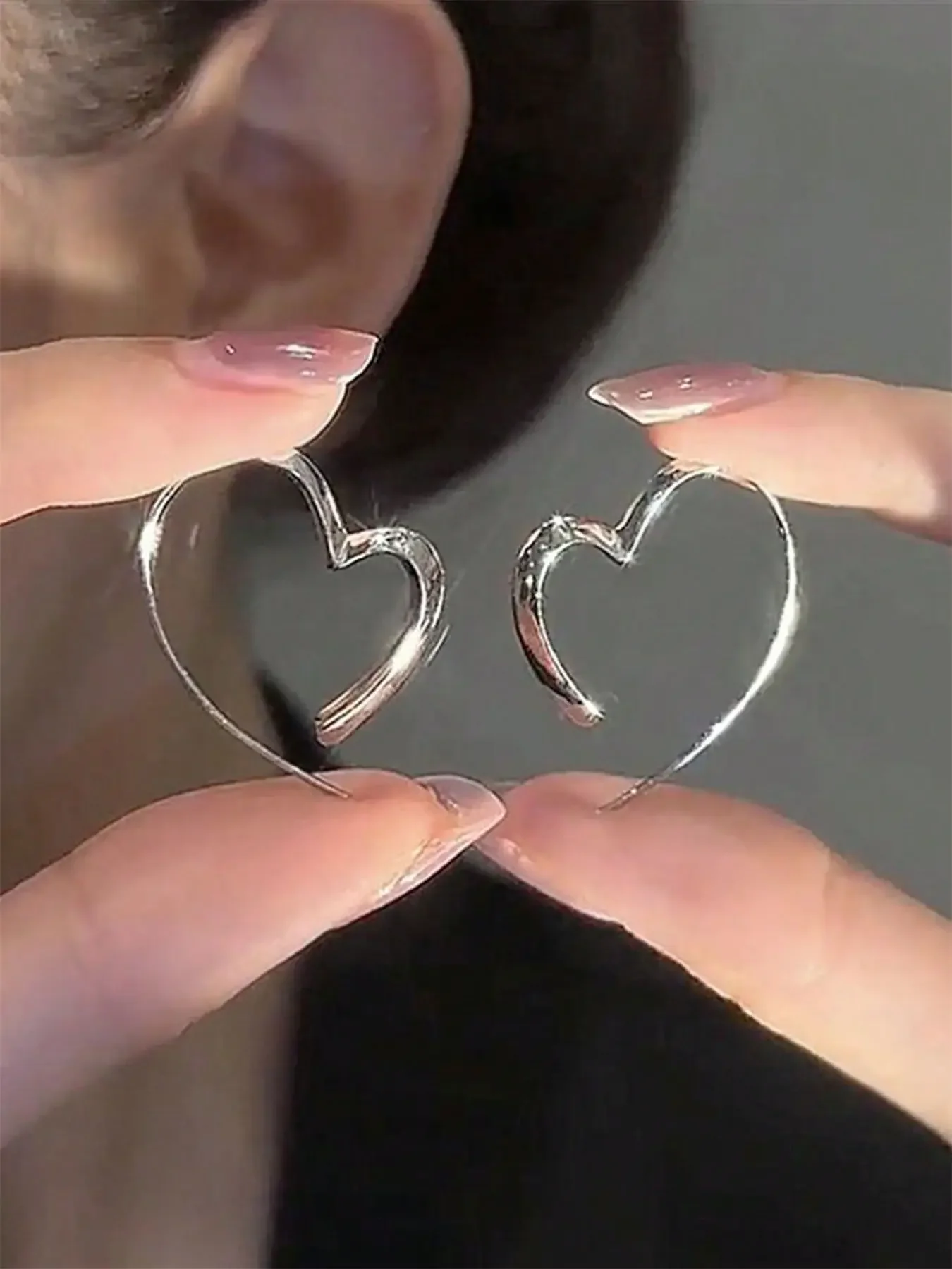 Textured Silver Open Heart Hoop Earrings, Minimalist Twisted Wire Hollow Love Shape Dainty Daily Ear Jewelry for Women