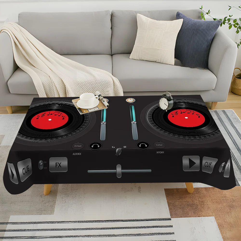 With vintage record player and vinyl record patterns - black and red color scheme. Suitable for weddings and birthdays.xzj