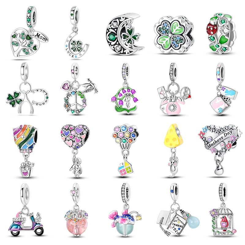 New 925 Sterling Silver Lucky Four Leaf Clover Glowing Bulb Charm Beads Suitable for Pandora Original Bracelet DIY Jewelry Gift