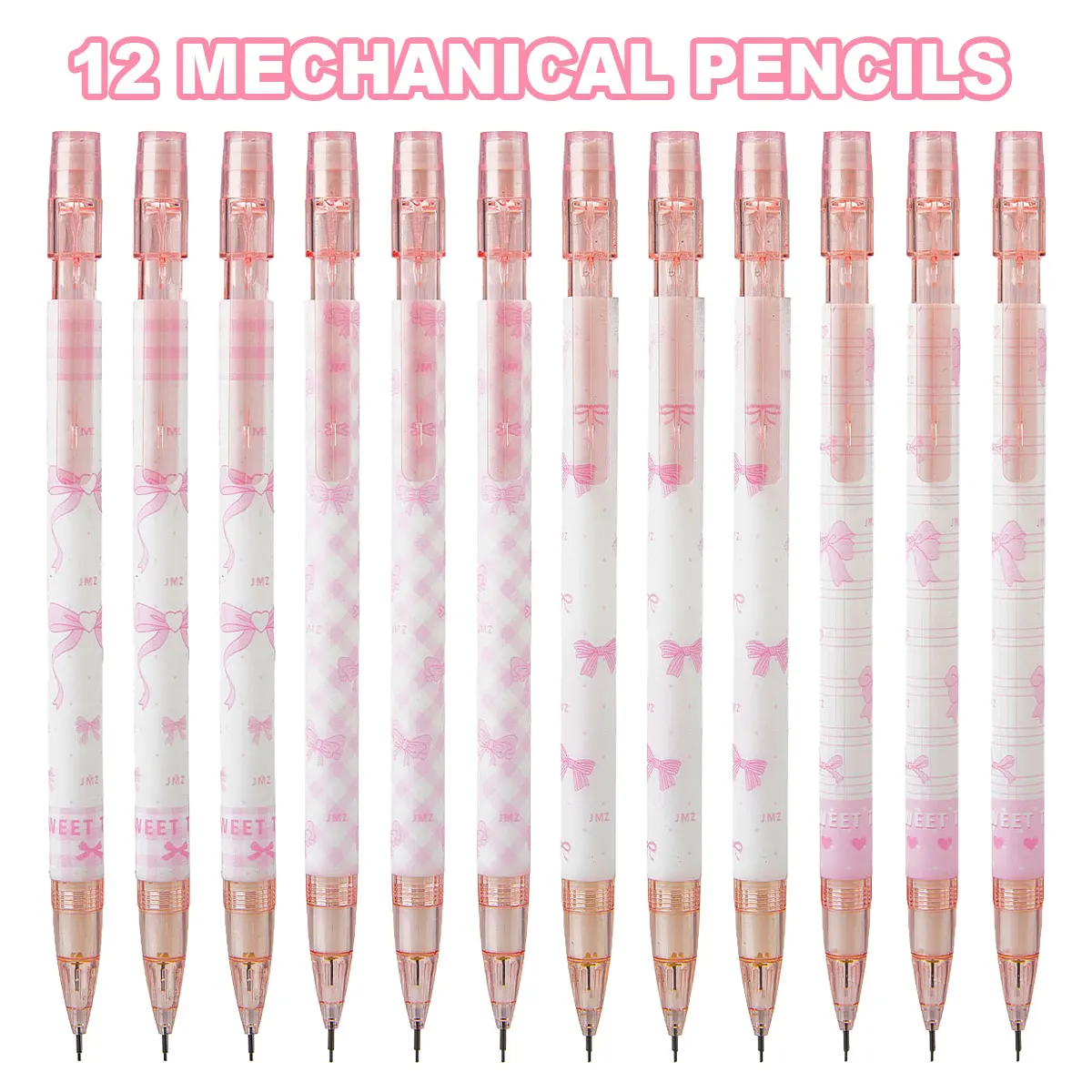 4/12PCS Pink Bow Mechanical Pencil Set 0.5mm Cute Kawaii Retractable Pencil School Office Supplies Smooth Writing