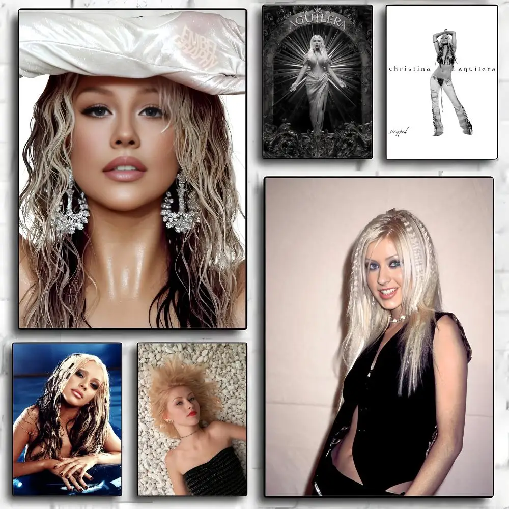 Póster de la cantante C-Christina A-Aguilera, adhesivo artístico de papel PP moderno para pared, decoración minimalista para cafetería, bar, decoración de pared del hogar, regalo
