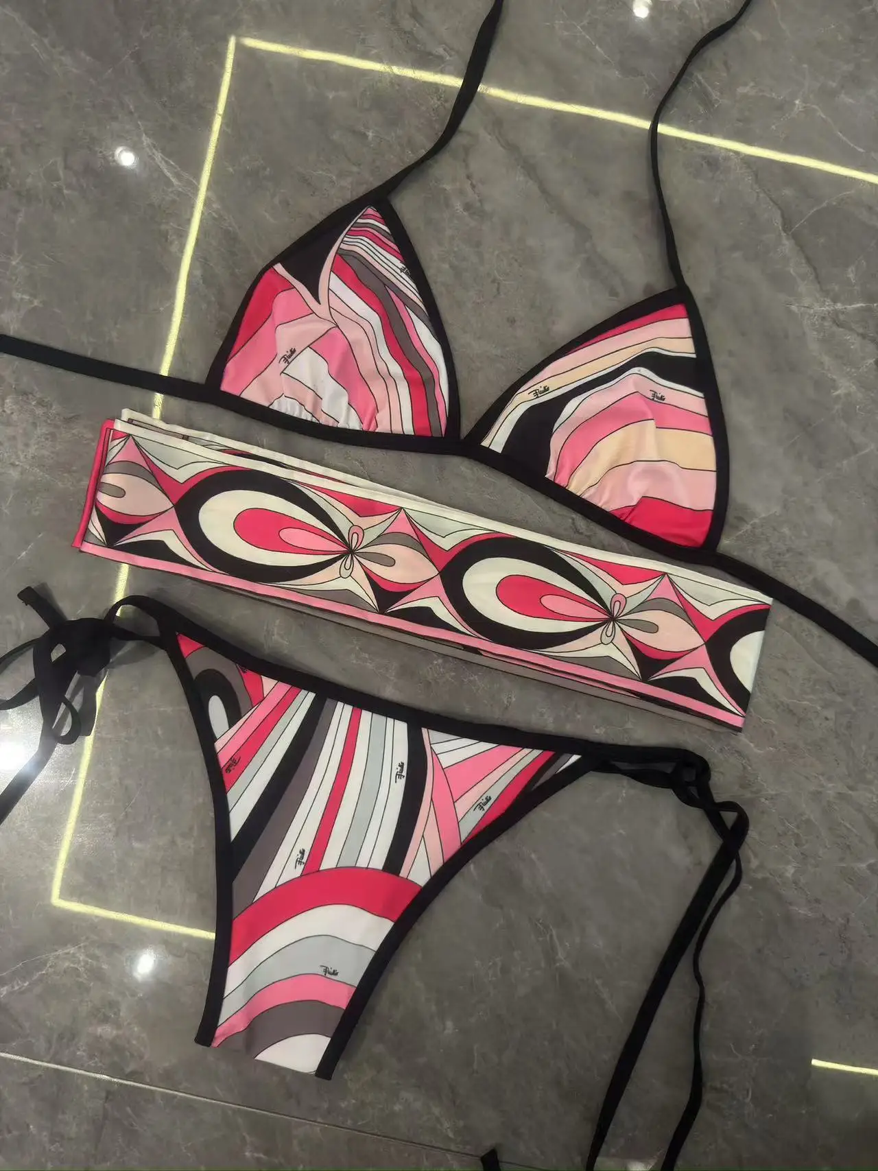 2025 striped bikini women scarf swimwear sarong swimsuit headband beachwear colorful bathing suit image 4