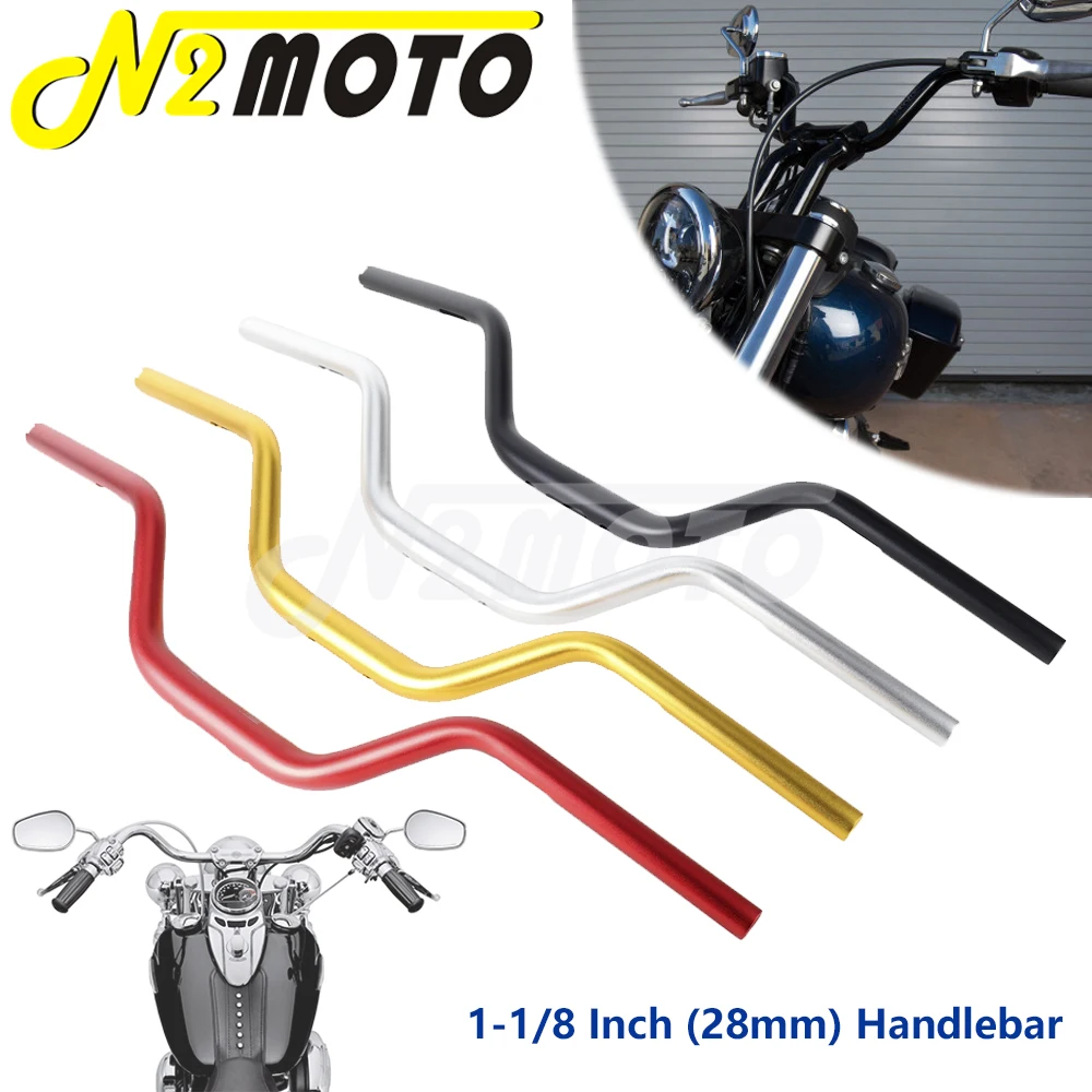 

1-1/8" 28mm Motorcycle Club Style Handlebar For Harley Street Bob Sportster Dyna Chopper Cafe Racer 3″ Pullback Tapered Drag Bar