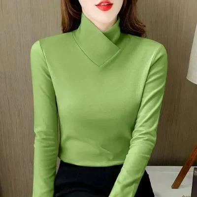 تي شيرت نسائي عصري بطبقة أساسية من الصوف على الوجهين تي شيرت نسائي جديد بقصة ضيقة ينعم صورتك أنيق بنصف بولو/رقبة السلحفاة Lo