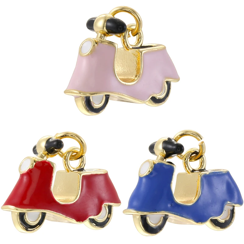 18k Gold Plated Enamel Scooter Charms Cute Mini Vintage Motorcycle Dangle Pendants Enamel Vehicle Charms for Jewelry DIY：VD2475
