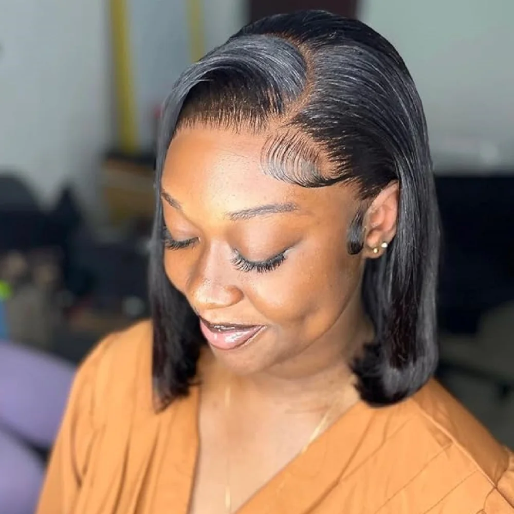 

7x5 Pre Cut Lace Glueless Straight Hair Bob Wigs Easy To Install Natural Hair Line Baby Hair Around 6x4 Lace Human Hair Wigs