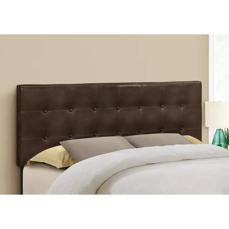Upholstered Brown Leather Look Queen Size Bed Headboard - Transitional Design for Bedroom Decor