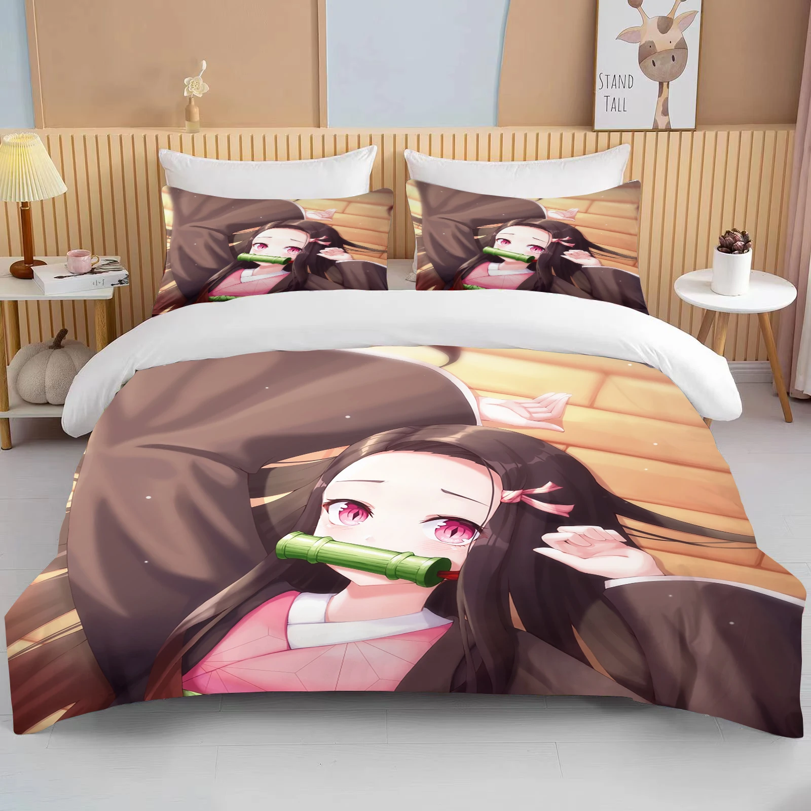 Nezuko Kamado Bedding Set Anime Demon Slayer Duvet Cover Comforter Bed Linen Single Twin Full Queen Size 3d Kids Girl Boys Gift