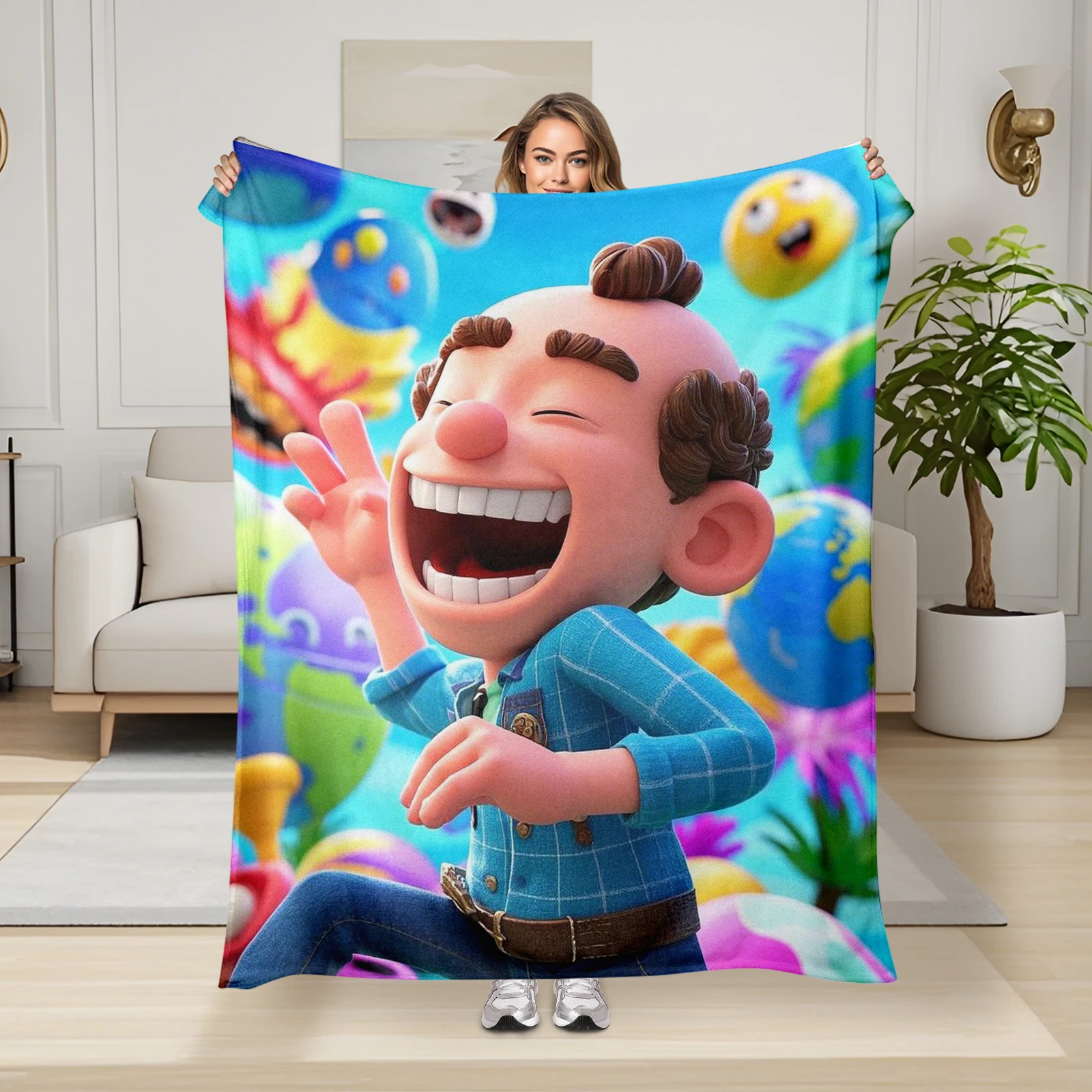 

Cozy Laughing Person Earth Globe Patterned Blanket, A Perfect Gift For Family And Friends