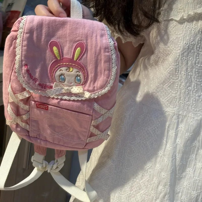 Cute Cartoon Embroidery Small Backpacks ​lace Patchwork Japanese Bags Ribbons Decor Y2k Backpacks Kawaii Pink Bags Girls Gifts