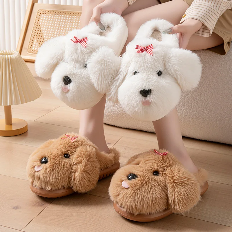 

Dog Fluffy Platform Slippers Women Home Plush Winter Cartoon Designer Shoes Girls Indoor Fuzzy Fur Slides Unisex Soft Non-Slip