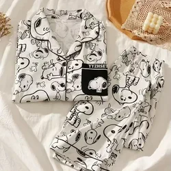 snoopy Cartoon Spring Autumn Pajamas Long Sleeve Pants Summer Milk Silk Warm Home Clothes sleepwear Men's Women's nightgown
