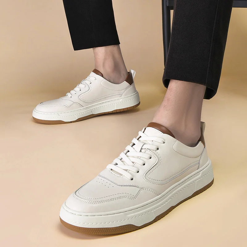 Genuine Leather Shoes Men Sneakers Cow Leather Shoes Fashion Male White Shoes Cool Young Man Fashion Sneakers