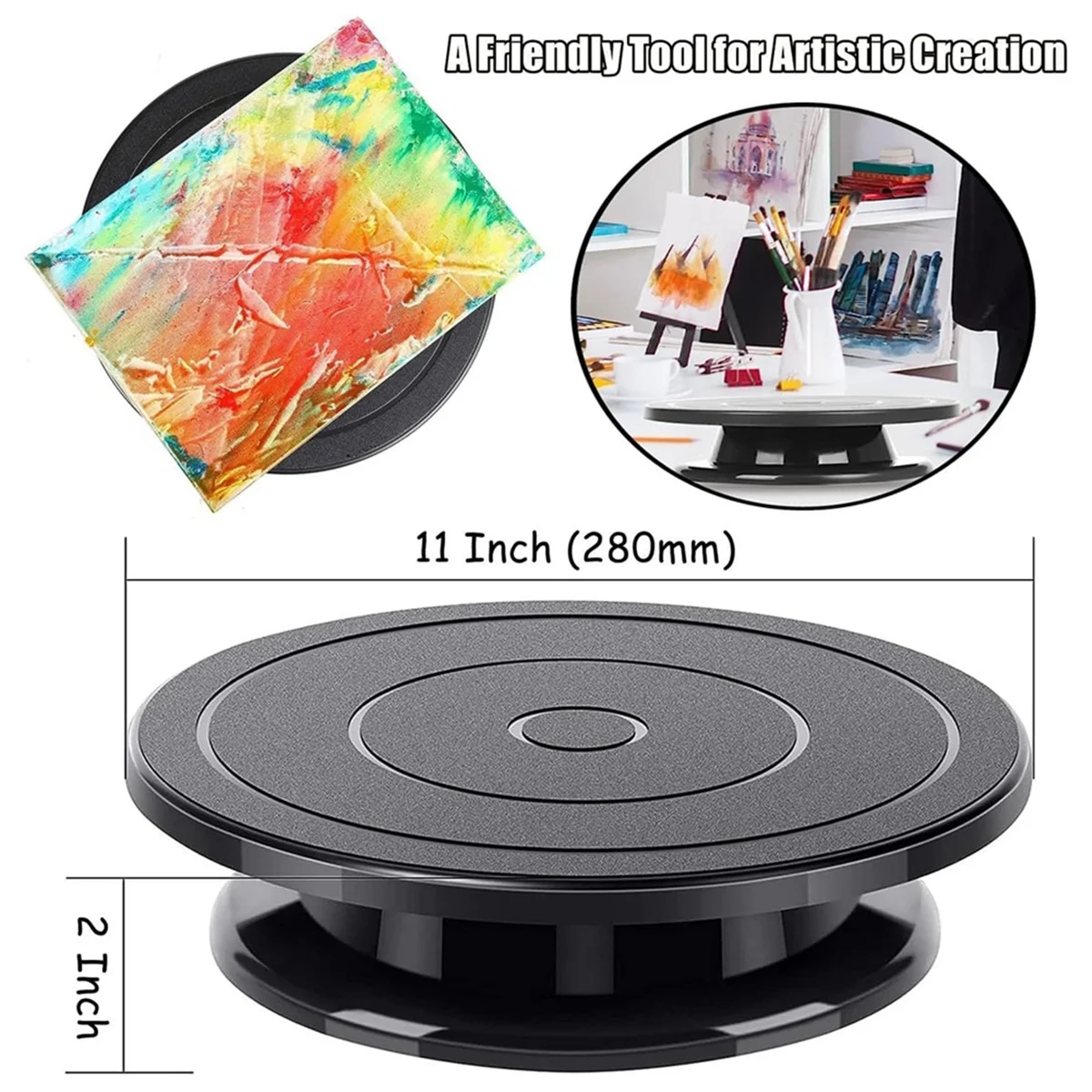 A56X 11 Inch Rotate Turntable Sculpting Wheel Revolving Cake Turntable Black Painting Turn Table Stand