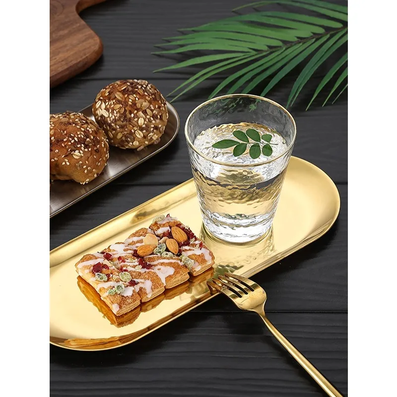 1/3Pcs Stainless Steel Gold Dessert Plate Cake Tray Snack Kitchen Plate Western Dish