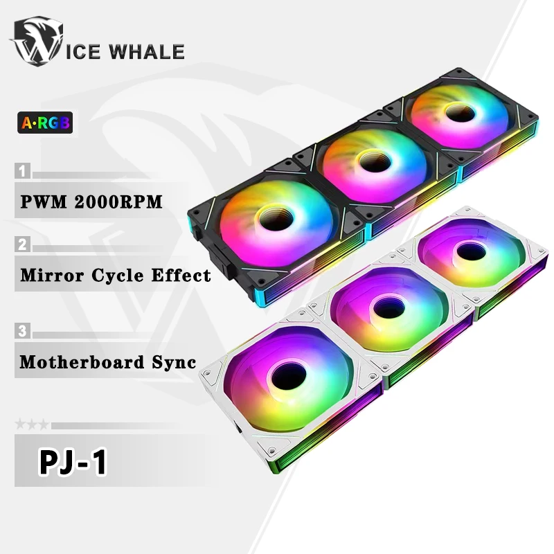 Ventilador con cubierta de PC IEC Whale PJ-1, 120mm ARGB, efecto de luz de ciclo de espejo, 800-2000RPM, PWM, enfriador de agua de bajo ruido,