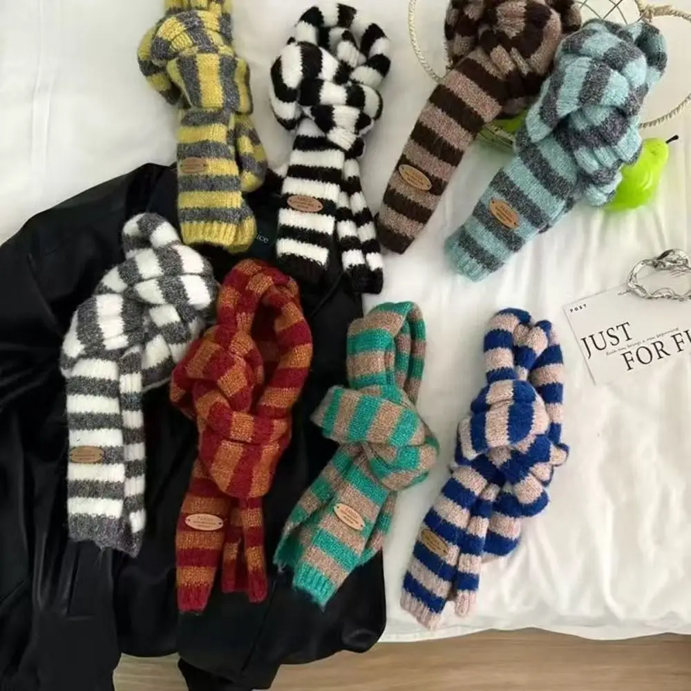 

Черный, серый полосатый женский длинный шарф, вязаный тонкий шарф Y2K для девочек, хлопковый теплый декоративный шейный платок, модная уличная одежда