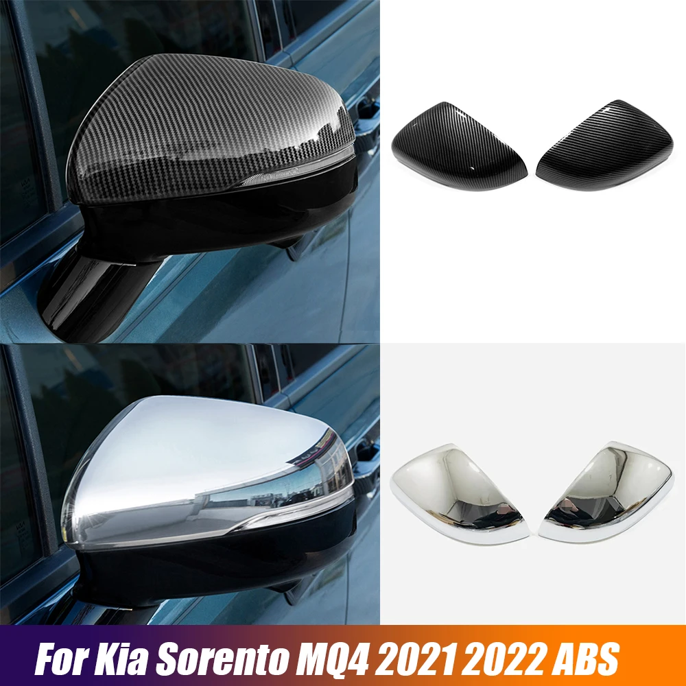 

For Kia Sorento MQ4 Accessories 2021 2022 ABS Chrome Carbon Car Rear View Mirror Cover Rearview Mirror Cap Trim Sticker